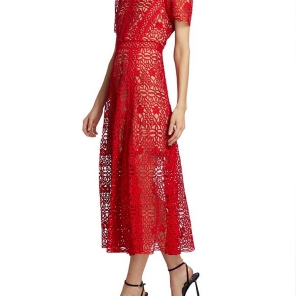 Self-Portrait Scarlet Lace Midi Dress